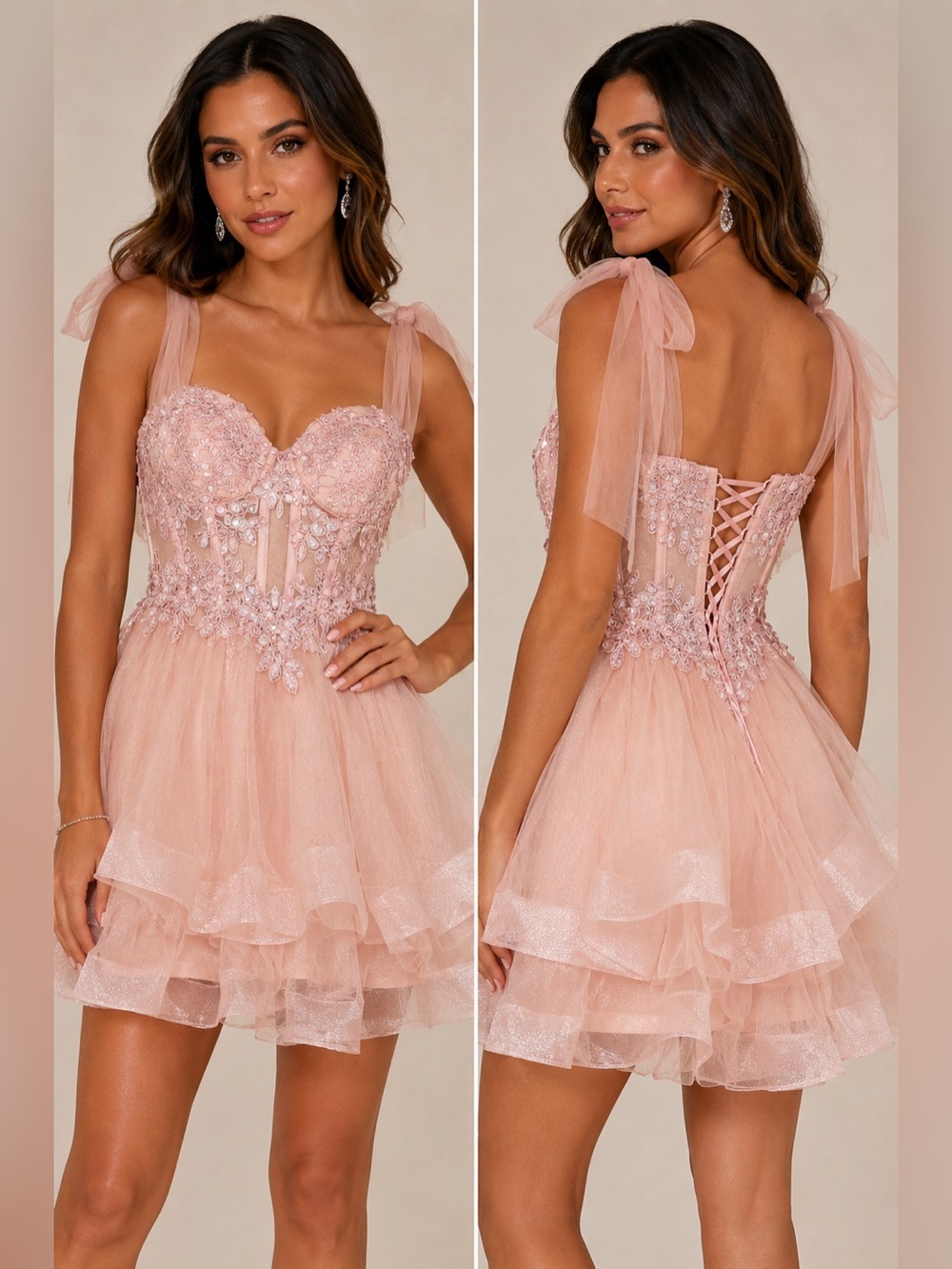 Blush Pink Lace Corset Tulle Ruffle Mini Prom Dress NWT Size 8